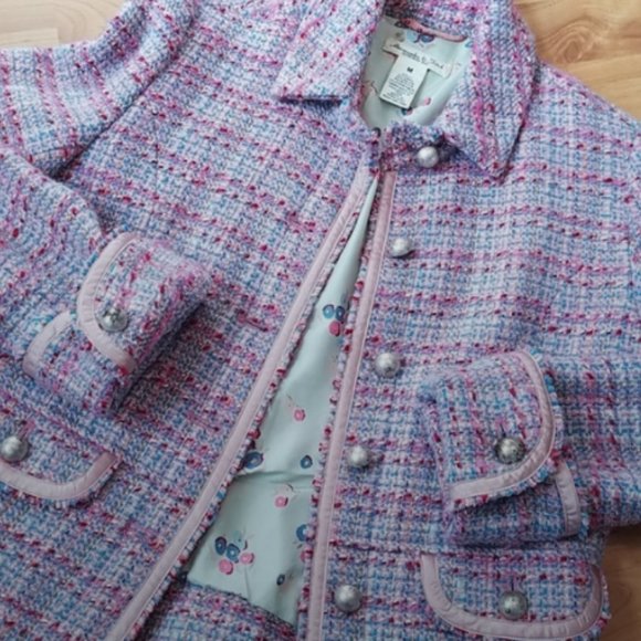 Rare Wool Multicolor Pink, Purple Blue Tweed Blazer Jacket Sz S - Picture 12 of 13